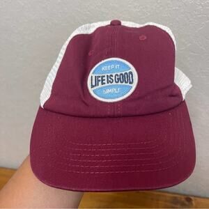 NWT LIFE IS GOOD Trucker Hat  SnapBack Burgundy/Beige